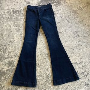 Express Dark wash, high rise, button fly bell bottom flare jeans